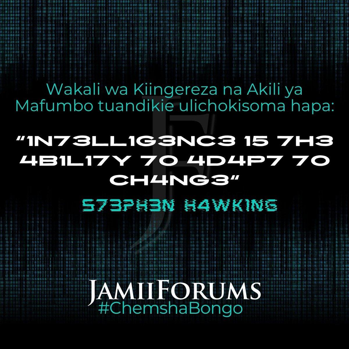 Andika Nukuu na Jina ulilolisoma hapo

#JamiiForums #ChemshaBongo #BrainTeaser