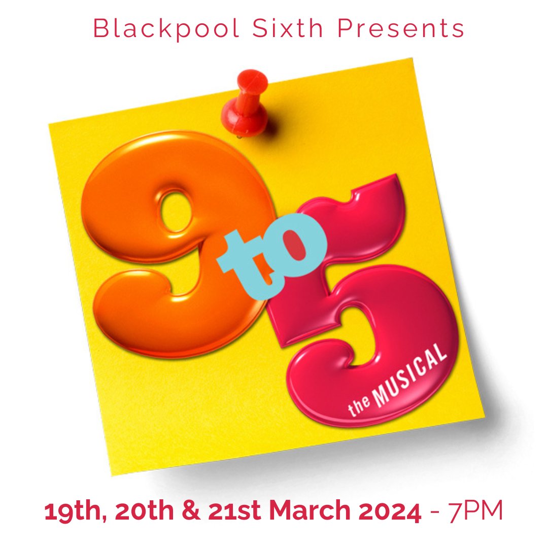 📣 Don't miss out on our college musical production of '9-5' by Dolly Parton! 🎭 Get your tickets now and experience the electrifying energy and amazing music of this hit Broadway show. 19th, 20th & 21st March 2024 - 7PM 🎟️ Book now: ticketsource.co.uk/blackpoolsixth