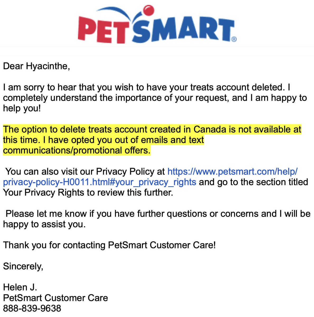 Got coaxed into giving your phone number/email at the cash register and now trying to delete a @PetSmart account? Good luck with that! 😤 They're “happy to help” yet they won't do it!

We'll see what @PrivacyPrivee has to say about it. #PIPEDA complaint filed. #privacy