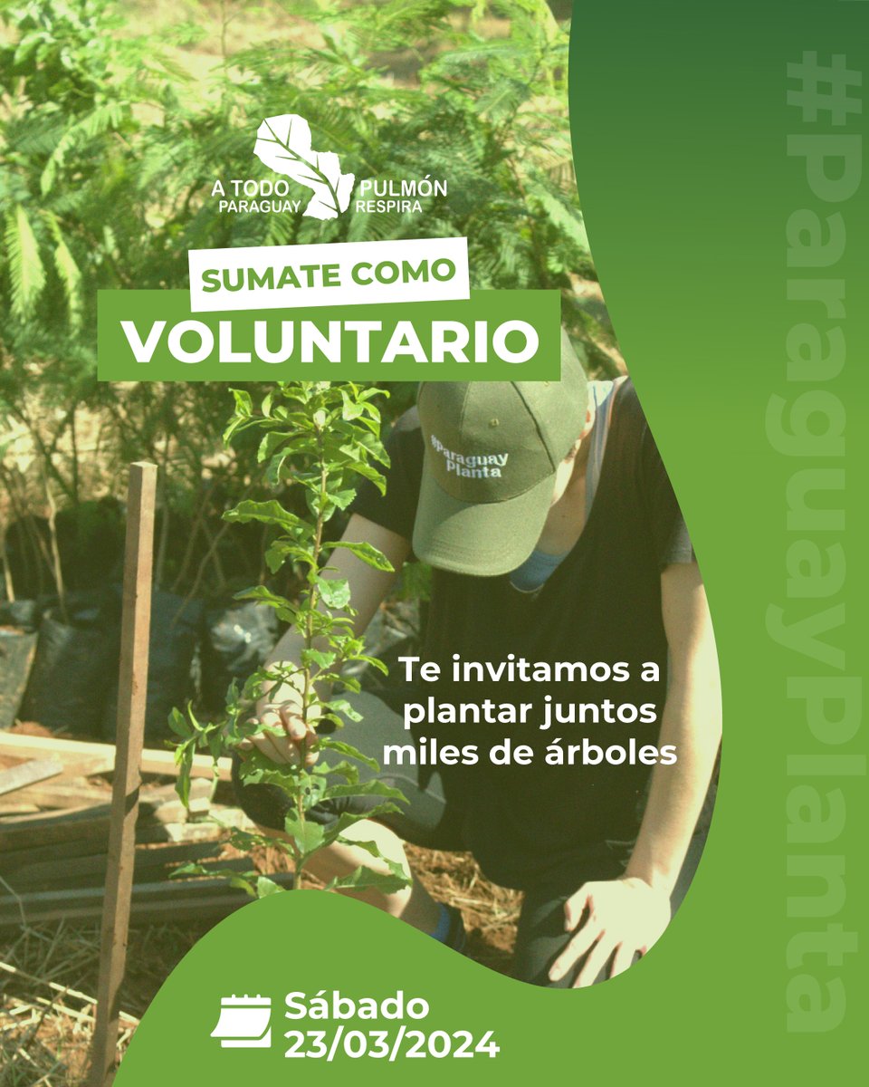 ¡La diferencia está en tus manos! 🌱

Sé parte del cambio y sumate como voluntario en nuestra jornada de plantación 🌳✨

📅 Sábado 23 de marzo
📍 Reserva Guarapí - Yaguarón

👉🏼 Inscríbite ingresando al siguiente link: bit.ly/49or8Ad