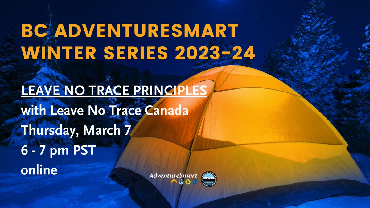Our last winter webinar is Mar 7. DYK what the 7 principles of #LeaveNoTrace are? @leavenotrace_ca applies in winter too. Well cover; - outdoor ethics - respecting others - heritage protection - respecting the mountain - Leave No Trace principles Join⤵️ bcsara.zoom.us/webinar/regist…