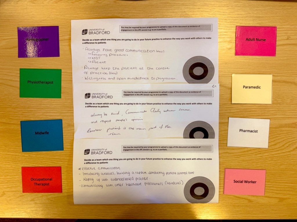 Amazing session today facilitating #IPE @UoBPaMS between 8 healthcare professions on #patientcentredcare and #resilience. So proud of our students and the pledges they've made to enhance interprofessional working & make a difference to patients! @Helenclematis @hornsby_kathryn