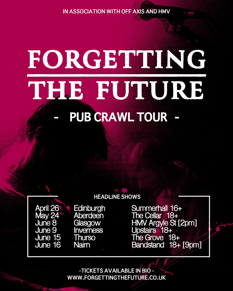 - THE PUB CRAWL TOUR - (INTIMATE TOUR DATES) To say a thank you for your support and belief in our band, we wanted to take it back to the roots and play some really intimate venues!! TICKETS ARE LIVE & EXTREMELY LIMITED so grab yours ASAP!!🤞🏽🖤. linktr.ee/ForgettingTheF…