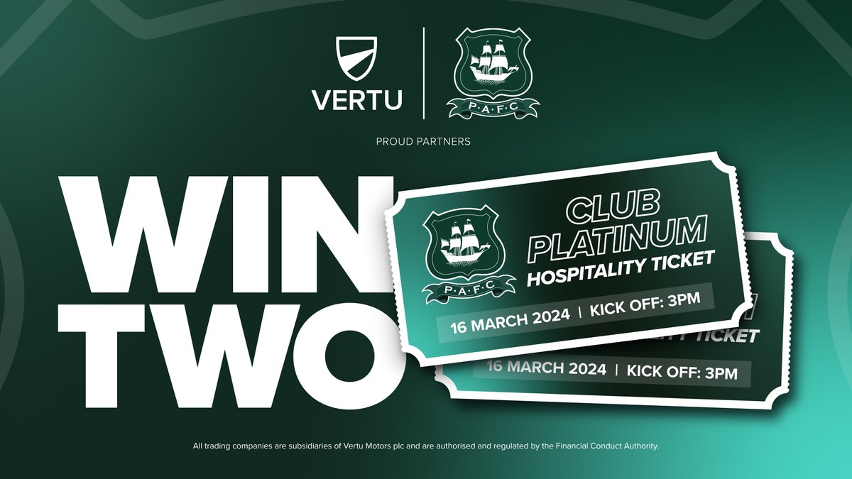 Calling all @Argyle fans! WIN a pair of Club Platinum Hospitality Tickets to the Preston game on 16th March 2024 💚 All you have to do is: FOLLOW our page LIKE and RESHARE this post Winner will be contacted 11.03.24. Full T&Cs - vertumotors.com/news/win-a-pai… #VertuMotors #PAFC