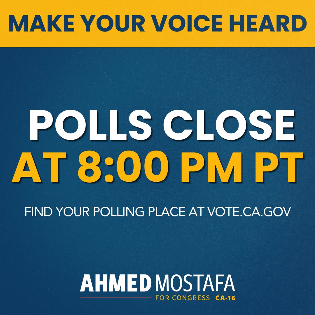 The polls are officially open in the race for #CA16! Get out and make your voice heard at the ballot box before 8:00 pm PT tonight!