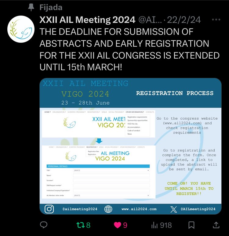 Romina Álvarez Troncoso (@roaltron) on Twitter photo Os esperamos en Vigo, en el congreso de <a href="/AIL_limnologia/">AIL Limnología</a> <a href="/uvigo/">Universidade de Vigo</a> <a href="/AILmeeting2024/">XXII AIL Meeting 2024</a> en nuestra web tenéis toda la información ail2024.com Os esperamos en Vigo, en el congreso de <a href="/AIL_limnologia/">AIL Limnología</a> <a href="/uvigo/">Universidade de Vigo</a> <a href="/AILmeeting2024/">XXII AIL Meeting 2024</a> en nuestra web tenéis toda la información ail2024.com