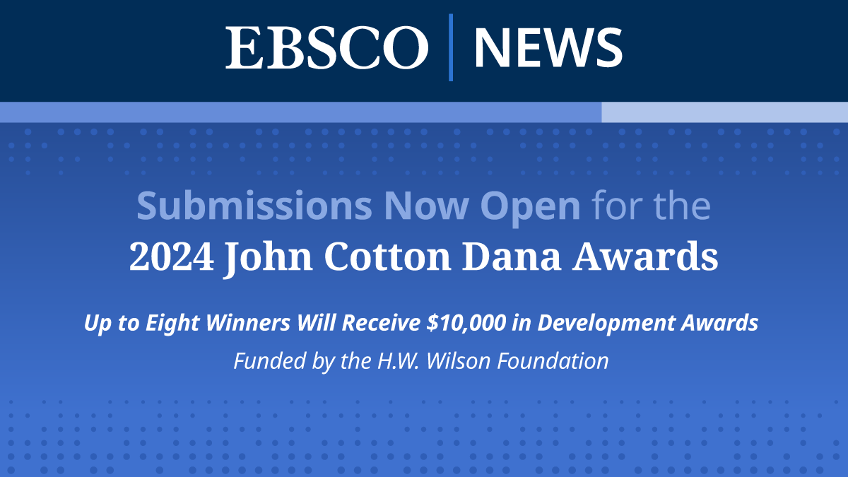 EBSCO's tweet photo. Applications for this year’s #JCDAwards are open to libraries with successful public relations campaigns, thanks to the support of #HWWilson.
Learn more: https://t.co/15wLBBhPVx
#LibraryAwards #LibraryPR @ALALibrary @ALA_Core https://t.co/dJD8U2e1ML