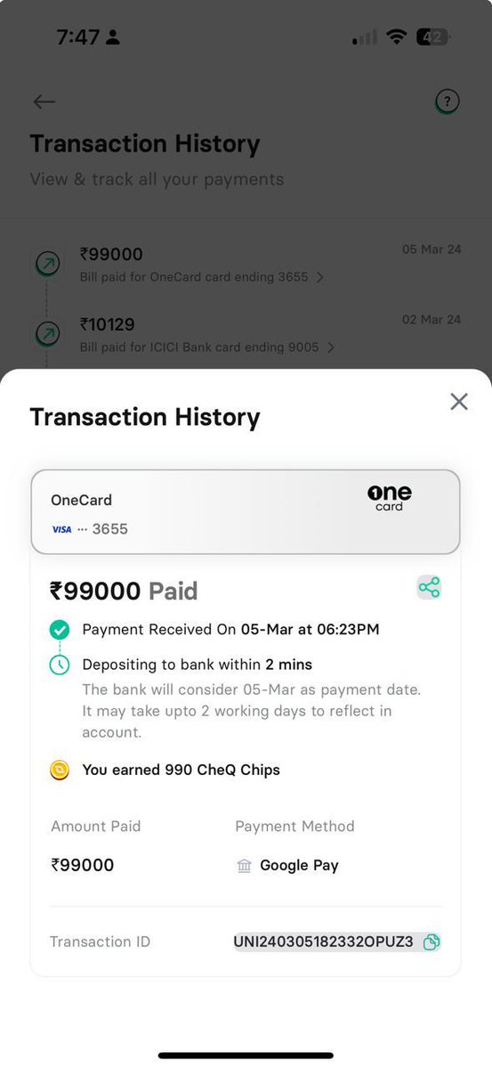 bipinbedi's tweet photo. @CheQ_One It's been almost 3 hours, no update on deposit of my credit card payment... https://t.co/GUIru0W2IY