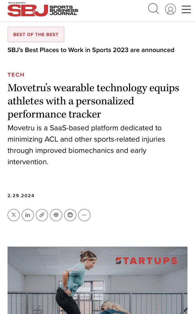 Thrilled to see Movetru featured in the @SBJ @SportTechie Startup Series, shining a spotlight on the groundbreaking research we're conducting in ACL mitigation. It's a testament to the dedication and passion of our team! #ACLmitigation #sportstech