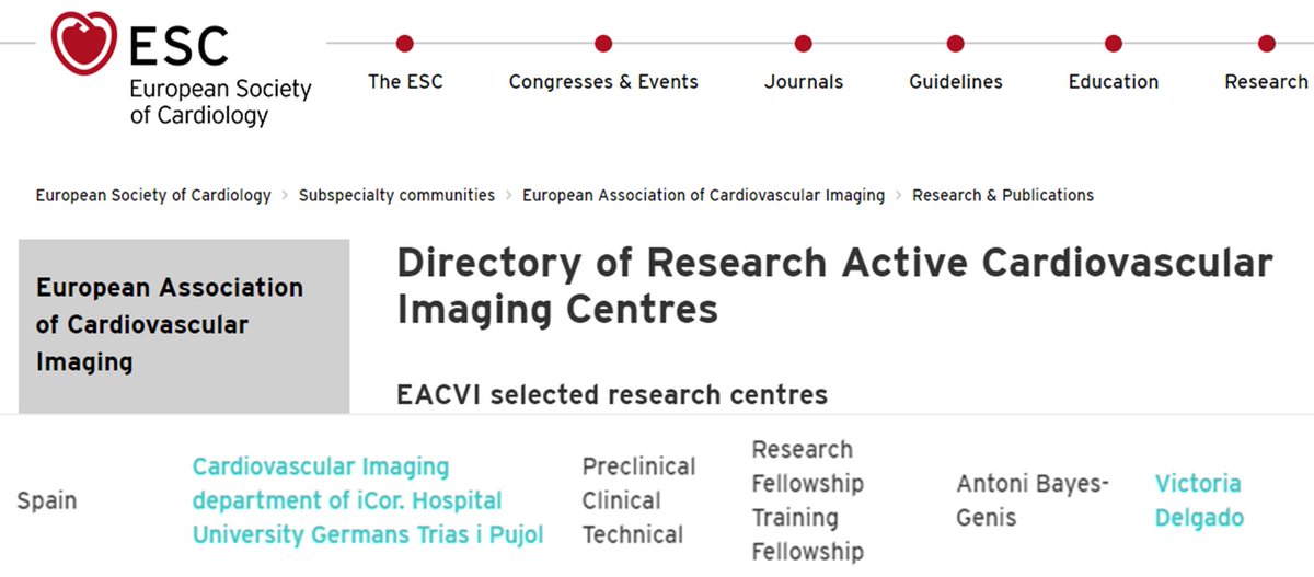 🔴We have been elected to form part of the network of Research Active Cardiovascular Imaging Centres of #EACVI with clinical, preclinical and technical research @hgermanstrias @GTRecerca @GalvezMonton @EFerrerSistach @Dr_ATeis @victoria_vilata @imagen_sec escardio.org/Sub-specialty-…