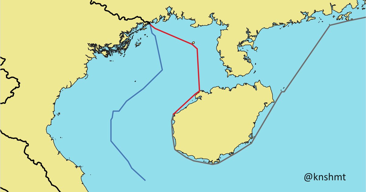 The People's Republic of China announced straight baselines (the red line in the map below) for the northern coastline of the Gulf of Tokin on March 1st. The coordinates can be found in the following announcement: mfa.gov.cn/web/ziliao_674…