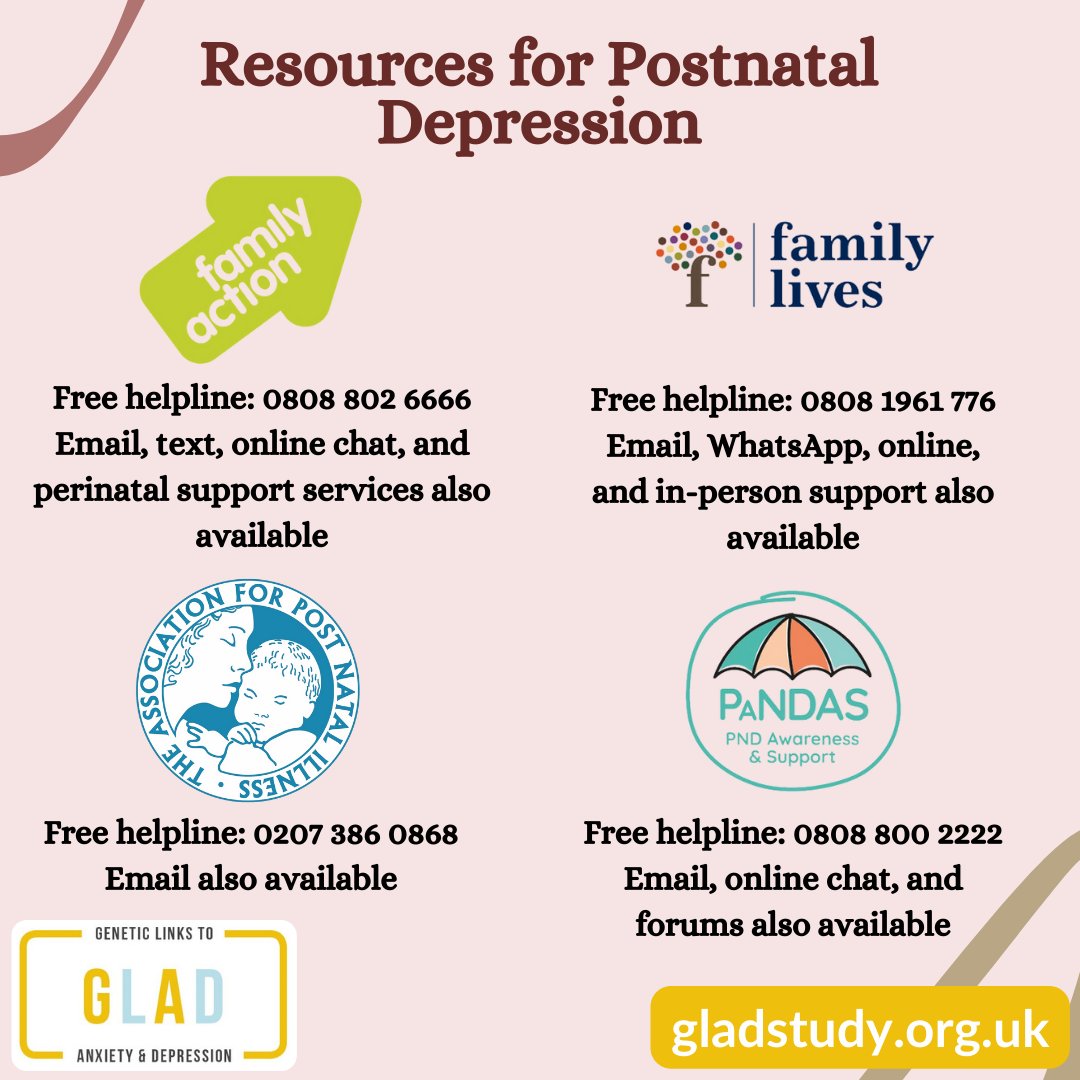 More than 1 in 10 women are affected by postnatal depression within a year of giving birth. It can also affect fathers and partners. For support with this issue, please consider reaching out to: @family_action @familylives @APNI_PND @pandas_uk gladstudy.org.uk