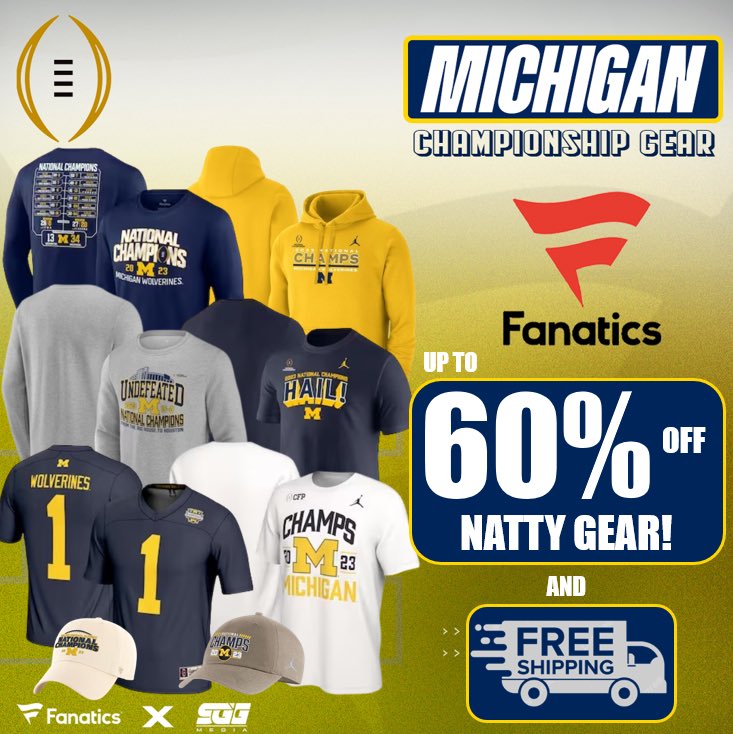 MICHIGAN WOLVERINES NATIONAL CHAMPIONSHIP SALE🏆🏆🏆 MICHIGAN FANS‼️Take advantage of Fanatics exclusive offer and get up to 60% OFF MICHIGAN Natty gear with FREE SHIPPING using THIS PROMO LINK: fanatics.93n6tx.net/MICHIGANCFP 📈 HURRY! DEAL ENDS SOON🤝#GoBlue