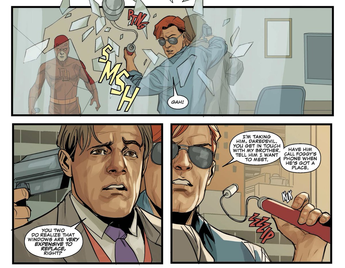 Calandraa667's tweet image. “You two do realize that windows are very expensive to replace, right?”
When neither your husband nor his brother respect your property 😔 
#foggynelson #mattmurdock #mikemurdock