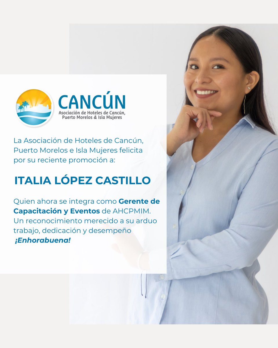 Felicitamos a Italia López Castillo quien ahora se integra como Gerente de Capacitación y Eventos de AHCPMIM.

Un reconocimiento merecido a su arduo trabajo, dedicación y desempeño ¡Enhorabuena!