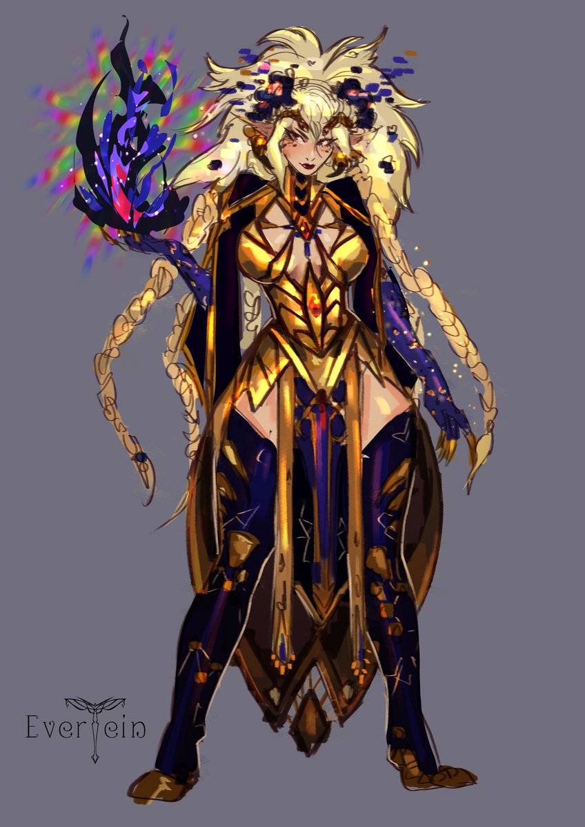 EverteinC's tweet image. Showing you my character design for a future DND campaign! Can you guess her class? I truly love her fluffy hair! ✨