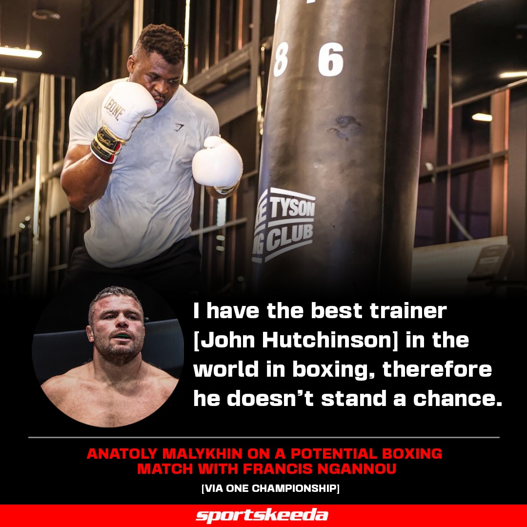 sportskeedaMMA's tweet photo. No chance?
How will a potential showdown between Anatoly Malykhin and Francis Ngannou end? 👀
#ONE166 #ONEChampionship | @AnatolyMalykhin https://t.co/3RwRkzijv8