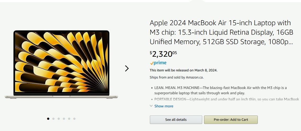 Global Restock Community on X: Canada Restock: Macbook Air M3 available  for preorder   / X