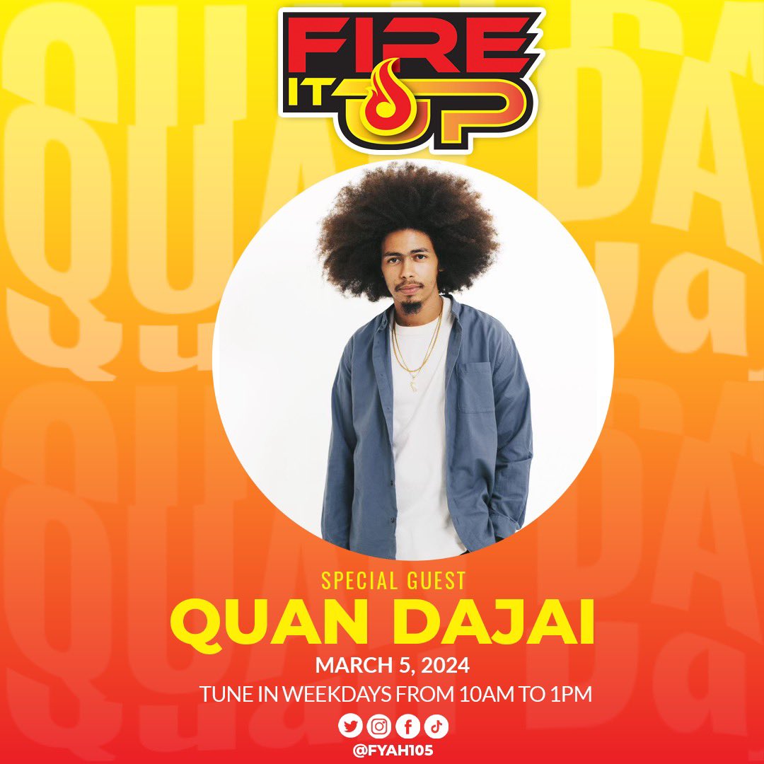 You may know him as #TeenageBob in the Bob Marley: One Love Movie @quandajai will be in studio March 5th at 11AM with @coppershaun X @chineykpopgirl 🔥🔥

Keep your radios locked for more from #FireItUp on 105.7FM and 105.9 FM weekdays 10AM to 1PM.