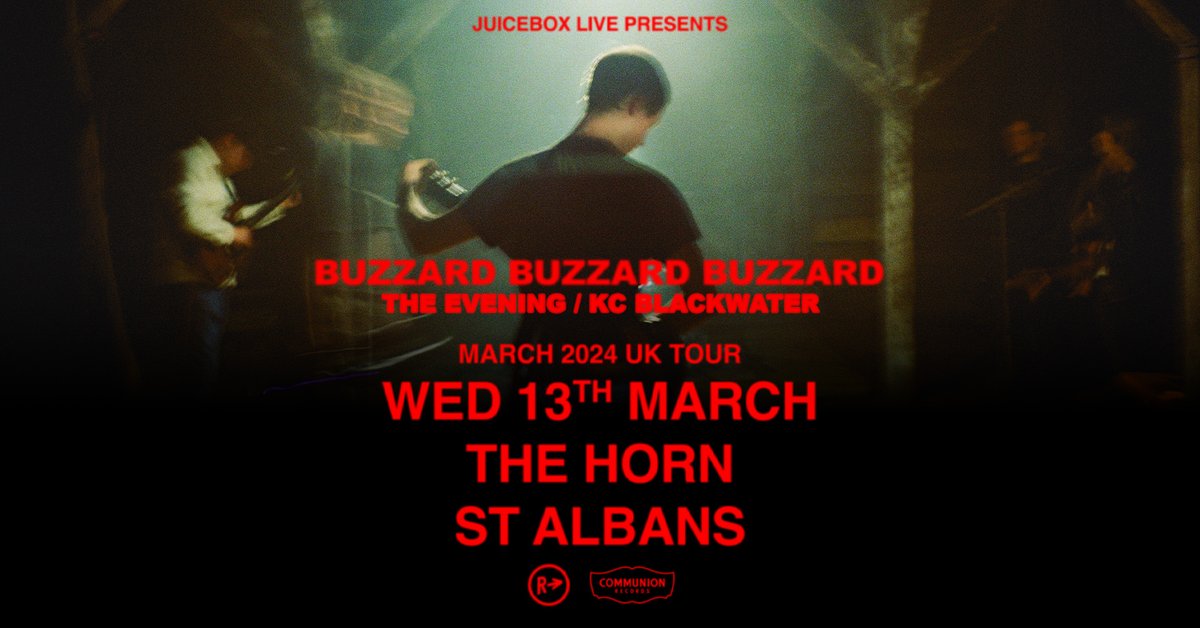 Catch @buzzardbuzzard at @hornvenue on Weds 13 March. Support from The Evening & KC Blackwater juiceboxindie.com/listings/buzza…