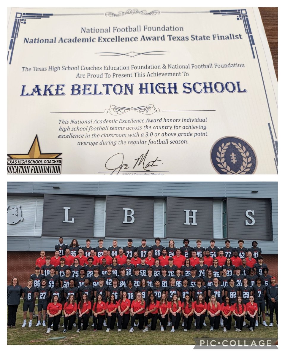 Congratulations to <a href="/LBBroncoFB/">Lake Belton HS Football</a> for being named a @nffnetwork Texas State Finalist for the National Football Academic Excellence Award! <a href="/THSCAcoaches/">THSCA</a> #RISEUP