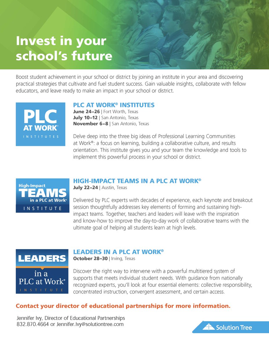 Interested in sending a team to a summer Institute? Seats are selling fast. Contact me to reserve your seats now.