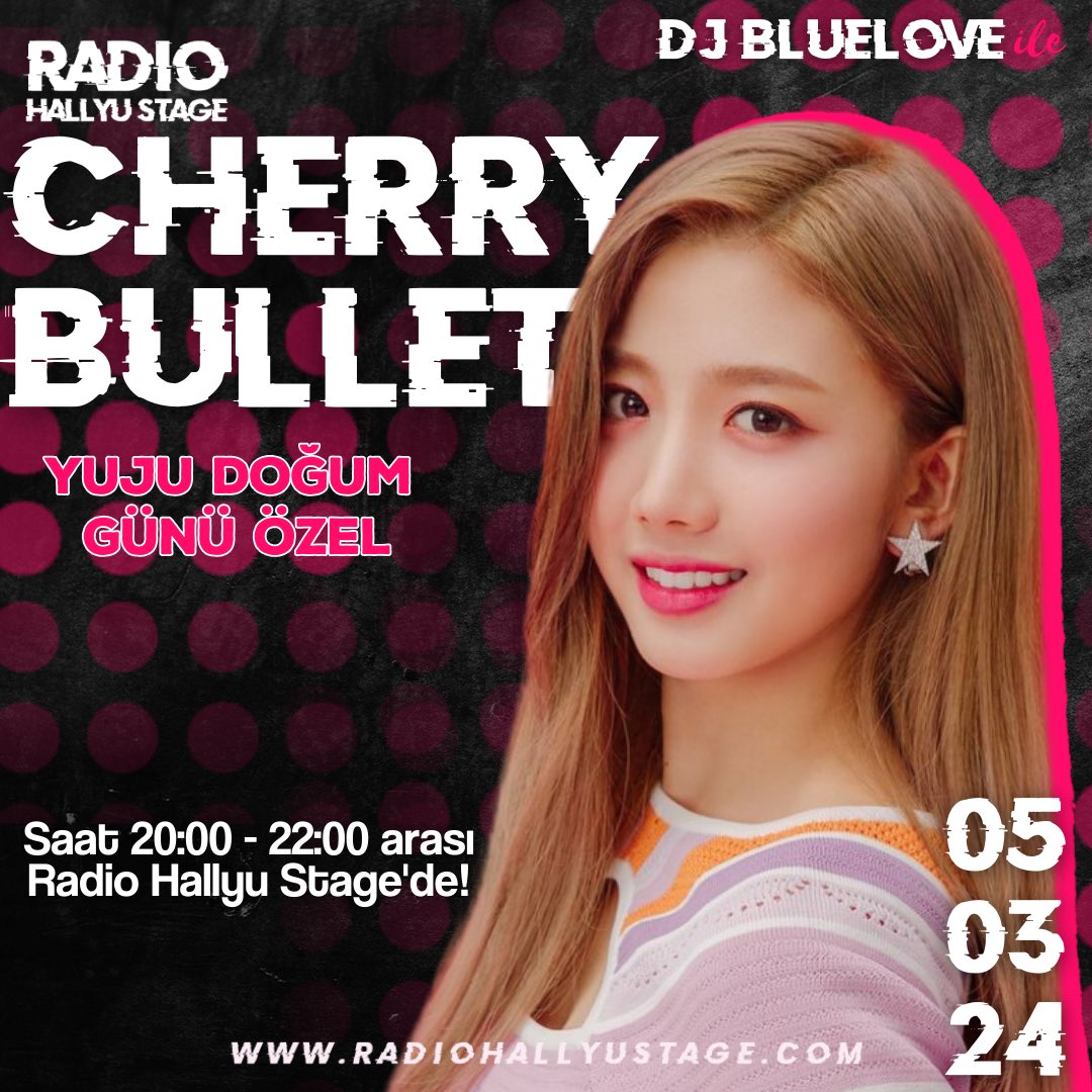 🎙| CHERRY BULLET ÖZEL YAYIN Bugün günlerden Yuju 😍🥳🎉 Harika bir yayına hazır mıyız millet? Saat 20:00'de sohbet panelinde buluşalım~ Mükemmel şarkılarla dolu bu yayını kaçırmayın🤩🤩 radiohallyustage.com @Lullet_Land #HAPPY_YUJU_DAY #YUJU #유주 #CherryBullet #체리블렛