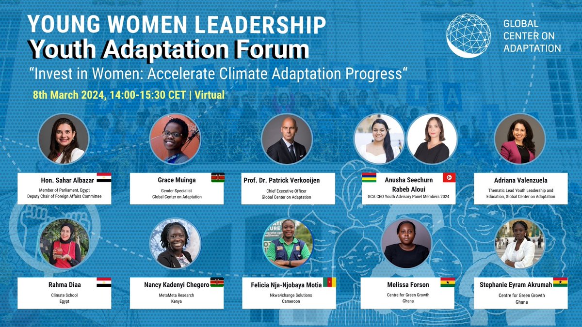 📣On #InternationalWomensDay🚺 join #YouthAdaptationForum on Young Women Leadership. It will spotlight work on the ground to create and implement #climateadaptation solutions 🙌
👉Register now  
gca.org/events/youth-a…
#Youth4Adaptation
