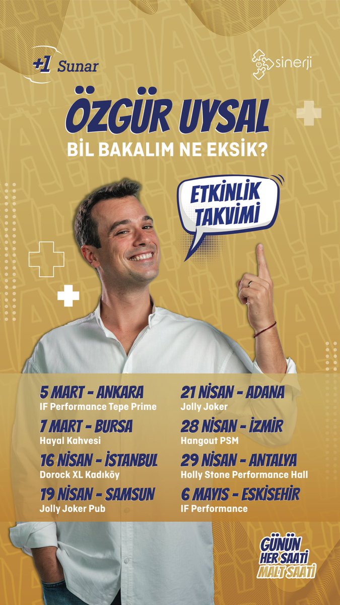 Sahne sizin. Her şeyim var ama #bilbakalımneeksik diyen, flörtten anlayan, eğlenmeyi arzulayan herkese duyurulur. Biletler: dijital.link/ozguruysal