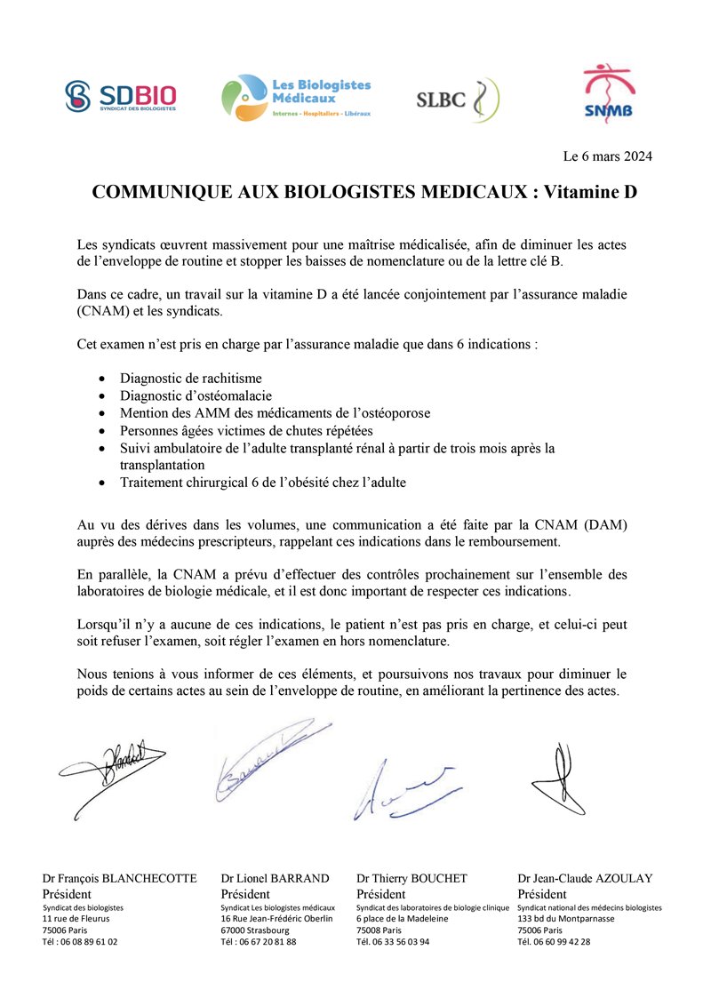 Maîtrise médicalisée : les biologistes se mobilisent pour faire baisser les prescriptions inutiles de dosages de la #vitamineD Dans le cadre d’une enveloppe fermée, les biologistes n’ont en effet aucun intérêt à promouvoir des actes inutiles ou non pertinents.