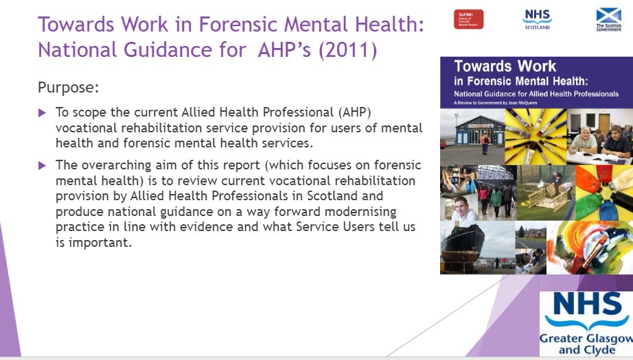 Moira Paterson presented on the guidance developed by Occupational Therapists for anyone supporting individuals with criminal convictions and mental health conditions/learning disabilities into work, volunteering or education #OccupationalJustice #ForensicOT #MHOTConference