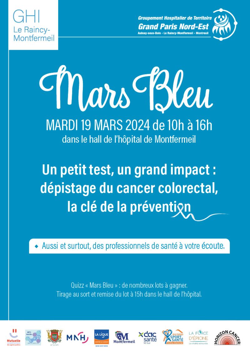 [#SAVETHEDATE #MARSBLEU] 🔵 Cap sur Mars Bleu édition 2024 avec le GHI Le Raincy-Montfermeil ! 🗣 🙌Nos équipes mobilisées vous y attendent nombreux ! #colon #cancer #colorectal #cancercolorectal