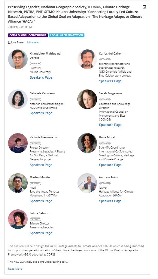 Join #ClimateHeritage & @natgeo #PreservingLegacies tomorrow at the #Gobeshona Conf as we co-create a new platform to support diverse engagement w the cultural heritage provisions of the @unfccc Global Goal on Adaptation. 
#GGA #HeritageAdaptstoClimate 
🔗conference.gobeshona.net