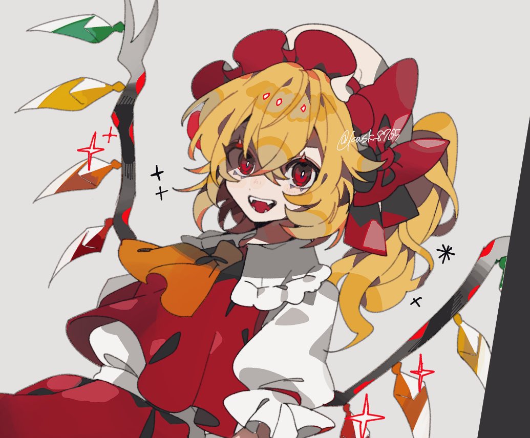 flandre scarlet 1girl solo wings blonde hair hat mob cap red eyes  illustration images