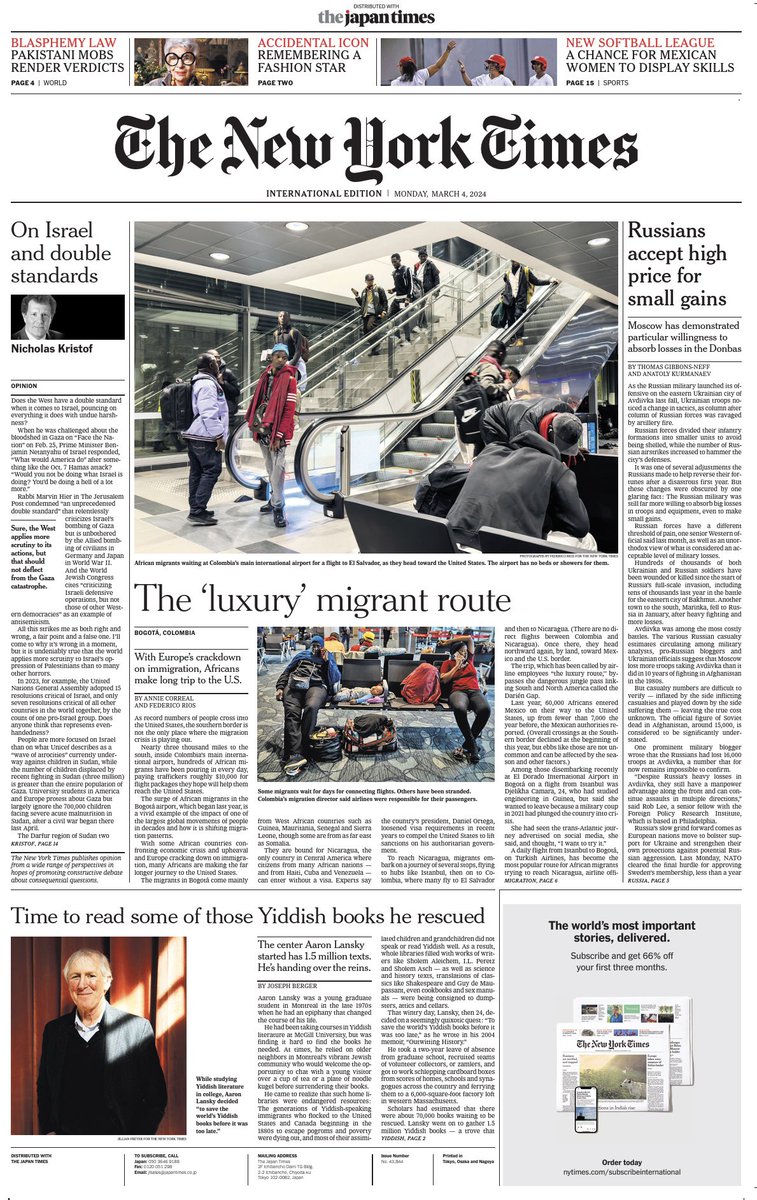 Nuestro reportaje en portada de @nytimes La ruta de los Migrantes africanos sin documentos para entrar en Estados Unidos varados en Bogotá. Con la investigación de @anniecorreal y la ayuda de @simon_posada y @thegreatglatsky reportaje completo aquí: bit.ly/3UYMb89