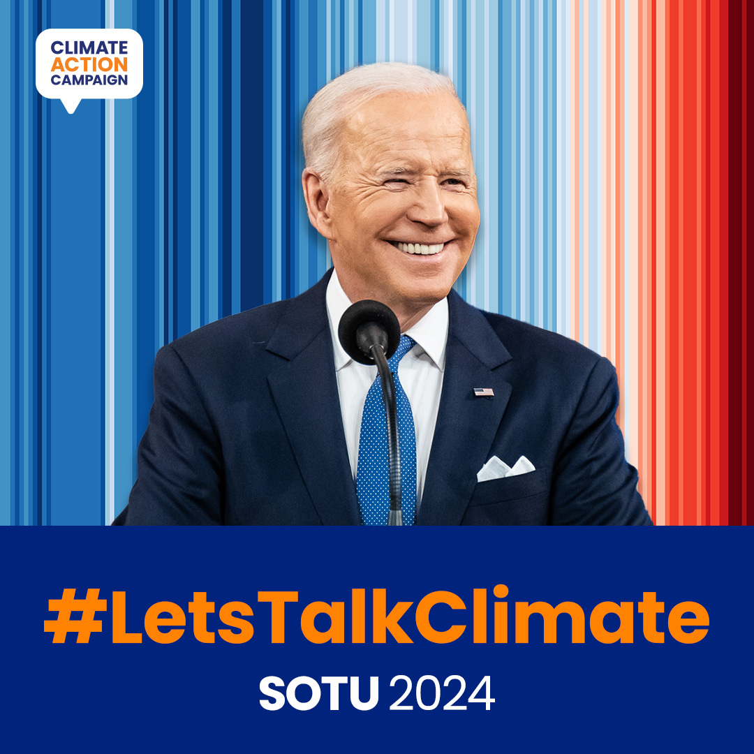 This Thursday is the #SOTU! We're excited to get an update on @POTUS’ climate and clean energy plans, including the IRA, the biggest investment in history to cut climate pollution through renewable energy investments, building electrification, and more. #LetsTalkClimate