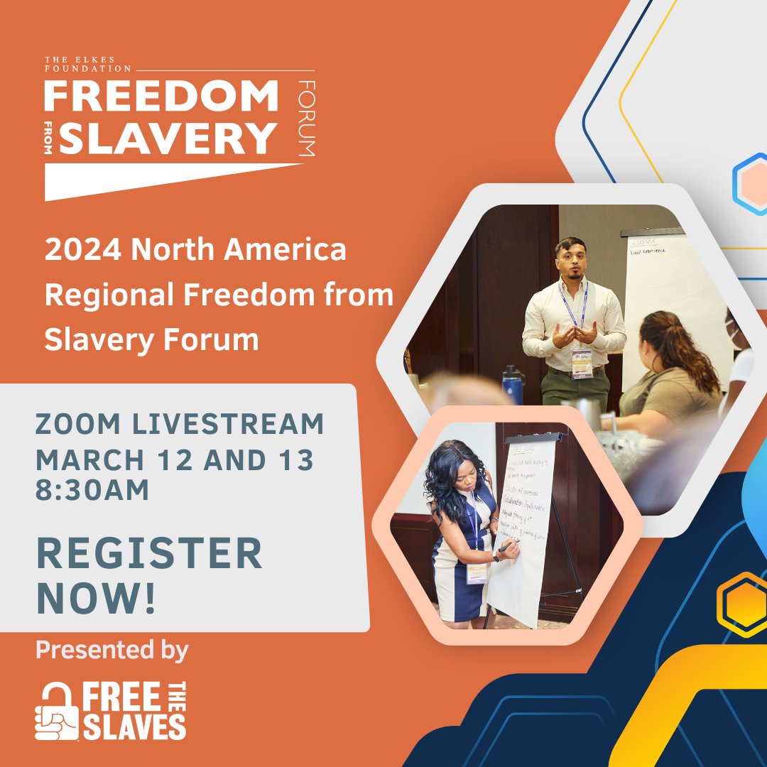 📢 Registration is open for the North America Regional Freedom from Slavery Forum - Live Stream! 🌐
📅  March 12 - 8:30am -5:30 pm
📅  March 13 - 8:30am -4:30 pm
✍️ Register: freedomfromslaveryforum.org/2024-north-ame…

#FreedomFromSlaveryForum #EndModernSlavery #ZoomEvent #RegisterNow