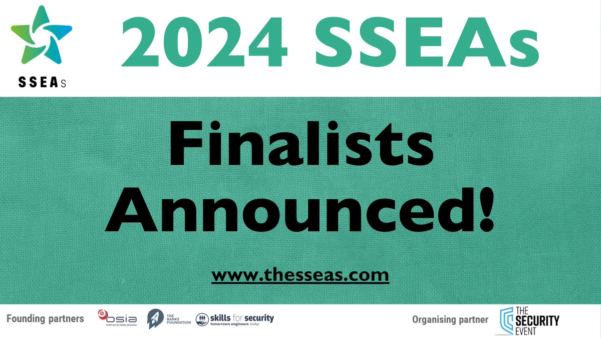 📢The Security &amp; Safety Entrepreneur Awards (SSEAs) are delighted to announce the 2024 finalists!  

The full list of finalists can be found here: thesseas.com/finalists-of-t…

Winners will be revealed on Tuesday 30th April at <a href="/SecurityEventUK/">The Security Event</a> , NEC, Birmingham.