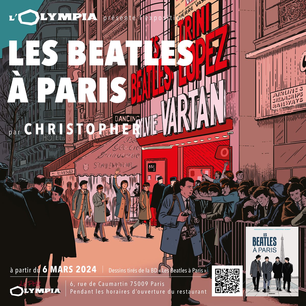 Saviez-vous que les Beatles ont réussi à conquérir le monde en partie grâce au public français ? A partir du 6 mars, on vous donne rendez-vous au Petit Olympia, notre restaurant, pour l'exposition 'Les Beatles à Paris' tirée de la bande dessinée du même nom. ℹ️ Plus d'infos…