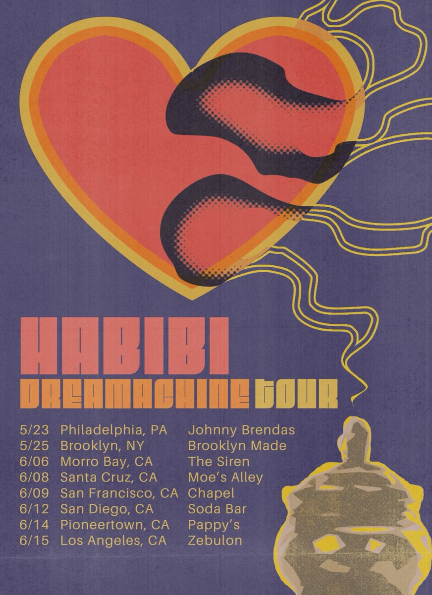 Catch @HabibiTheBand 'On The Road' this summer, tickets available this Friday for their Dreamachine tour! 5/23 - @johnnybrendas 5/25 - @bkmadebushwick 6/6 - #TheSiren 6/8 - @MoesAlleysc 6/9 - @TheChapelSF 6/12 - @SodaBarSD 6/14 - @pappy_harriets 6/15 - @ZebulonLA