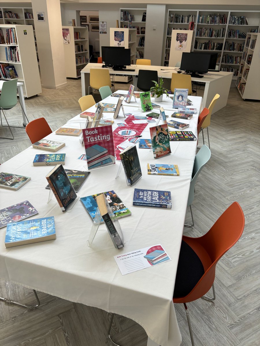 The library was getting ready for the Book Tasting event today.  Pupils are encouraged to 'taste' new books that they might not normally read. #PartofRHS #RHSTogether <a href="/RHSSuffolk/">Royal Hospital School</a>
