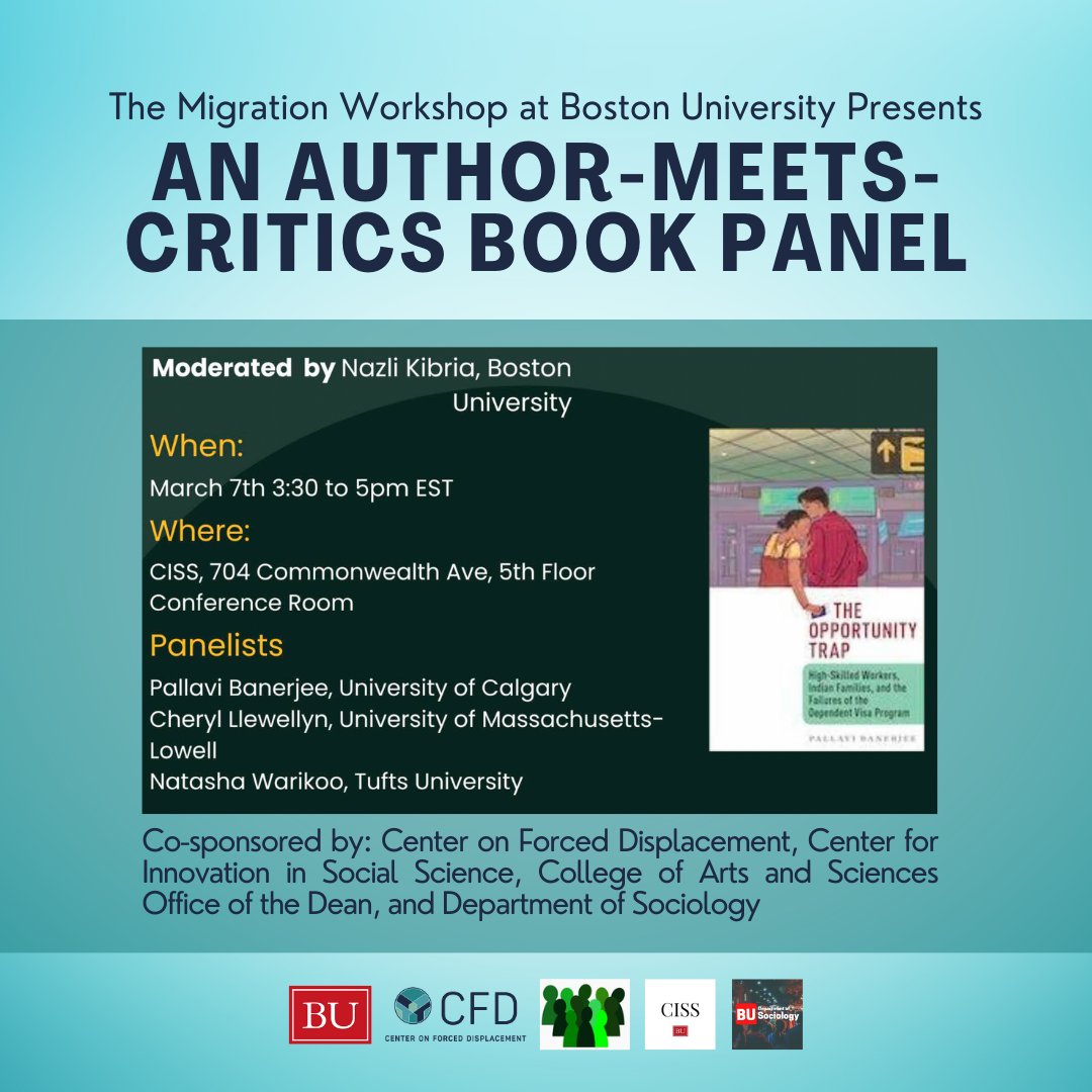 CFD is excited to co-sponsor this event with The Migration Workshop. Join us this Thursday at CISS for a conversation with author Pallavi Banerjee. More information can be found here: bu.edu/ciss/community…