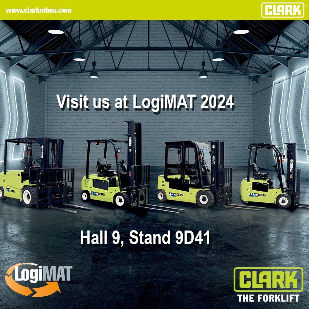 CLARK at the LogiMAT 2024 'CLARK Forklifts: green, sustainable, and strong' CLARK’s motto at LogiMAT in Stuttgart from 19 to 21 March 2024. See for yourself and visit CLARK in Hall 9, Stand 9D41. For further information, see: buff.ly/3RSuOCJ