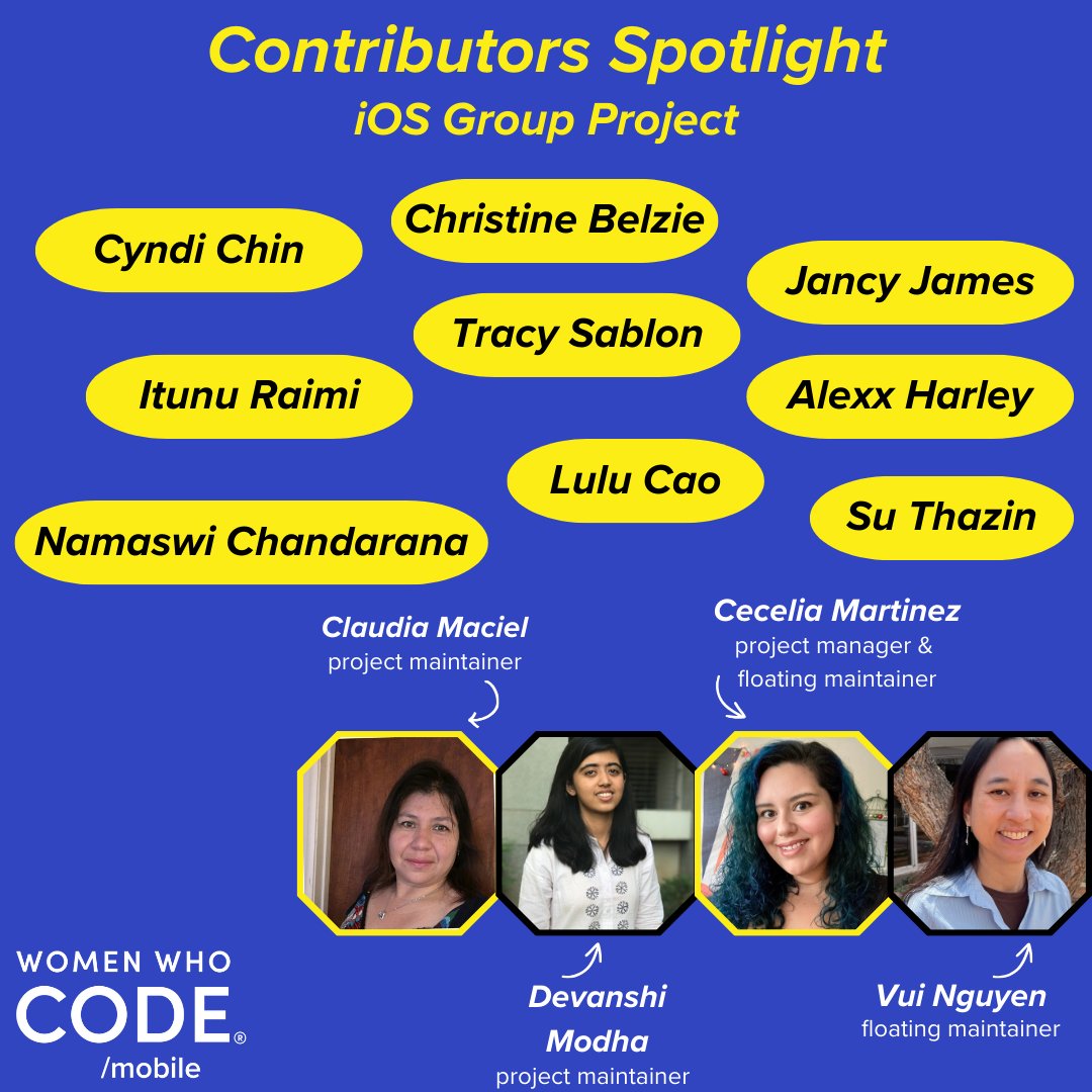 💜 Contributor appreciation 💜 ✨ Take a moment to celebrate all of our iOS group project contributors! #WWCode #WWCodeMobile #DEVCommunity #WomenInTech