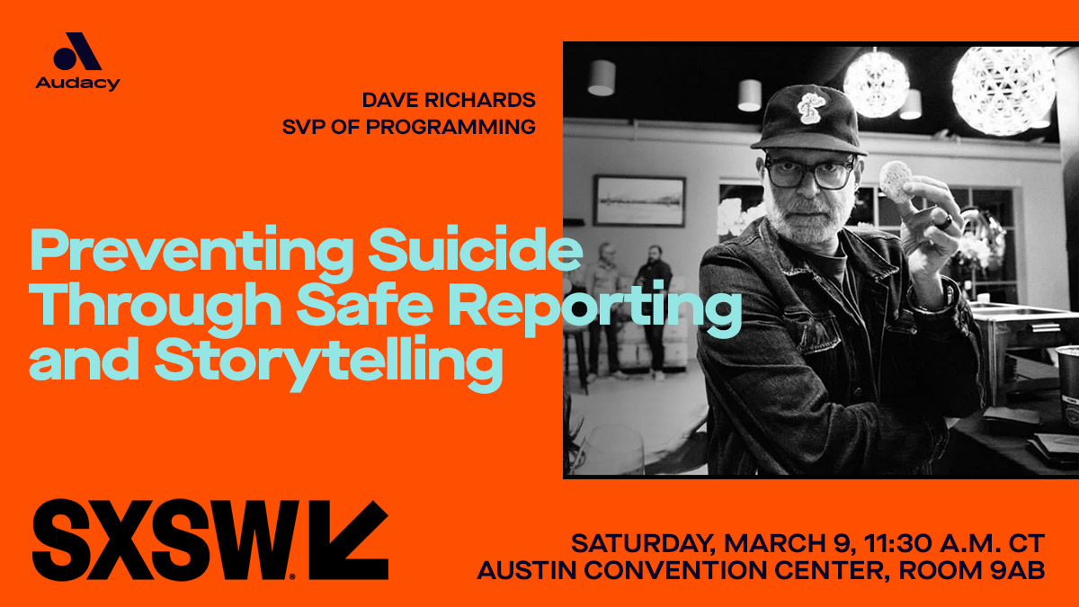 Heading to @SXSW? SVP of Programming Dave Richards joins @AFSPNational Chief Medical Officer Dr. @cmoutierMD and actress and mental health advocate @AshleyJudd for a crucial conversation on how media and culture impact mental health and suicide prevention.