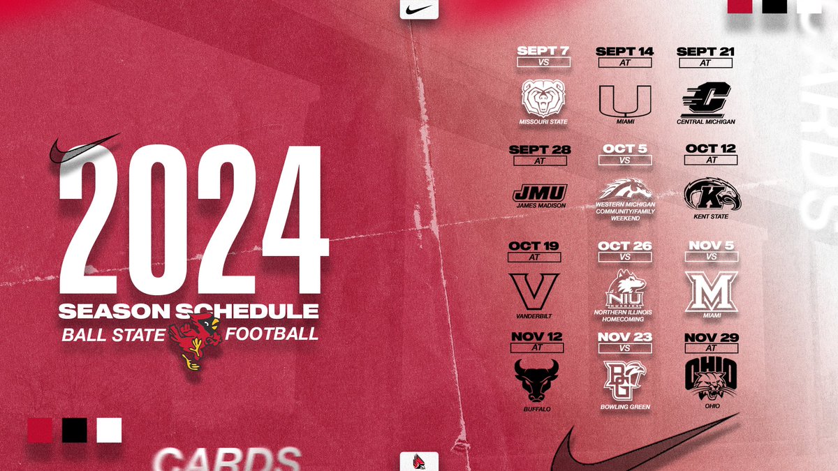 Who is ready for the fall!?

The 2024 Ball State Football schedule is set 🏈🗓️

📝: tinyurl.com/2s43n6z6

#1AAT x #WeFly