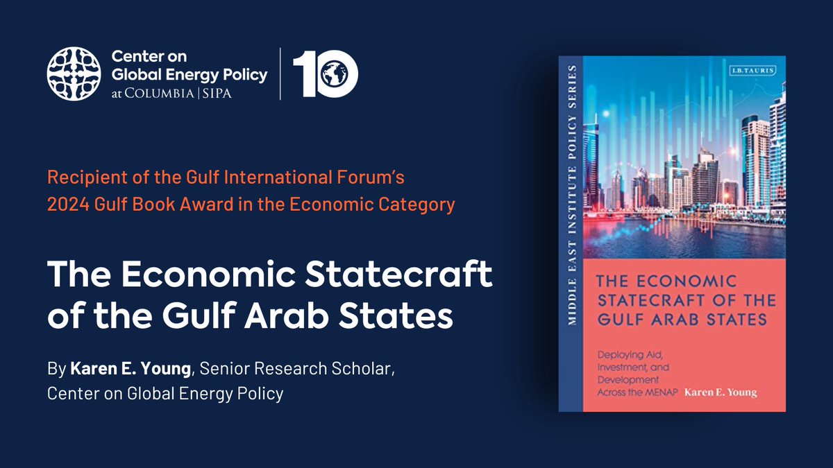Congrats to our very own @ProfessorKaren on receiving this year's @GulfIntlForum Gulf Book Award in the Economic Category for 'The Economic Statecraft of the Gulf Arab States'! 'An invaluable guide to a complex challenge.' –@ForeignAffairs Find the book: bit.ly/48JdqqI