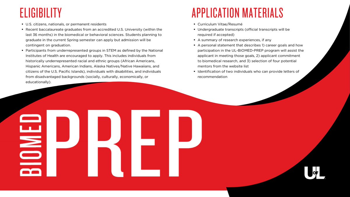 Interested in pursuing a Ph.D. in biomedical science but not ready for this fall? UL-BIOMED-PREP program offers a year-long paid research experience associated with professional development workshops. Check ow.ly/elO850QfI9H or contact us at biomed@louisville.edu.