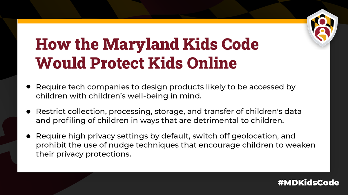 5RightsFound's tweet image. Every day, kids are nudged to give up their privacy, offered harmful material, and exposed to risky contacts and behaviors online. But Maryland can hold Big Tech companies responsible for protecting kids’ safety and privacy online with the #MDKidsCode: MarylandKidsCode.com