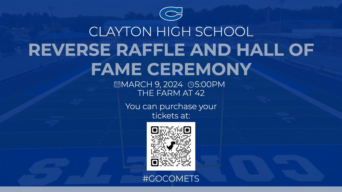 We are gearing up for this weekend’s <a href="/Clayton_Comets/">Clayton High School</a> Hall of Fame Ceremony and <a href="/ClaytonBoosters/">Clayton Comets Boosters</a> Reverse Raffle!  It’s going to be a great time!  Details are below and you can buy your ticket through a coach or the online form below:

form.jotform.com/240355504145146

#GoComets